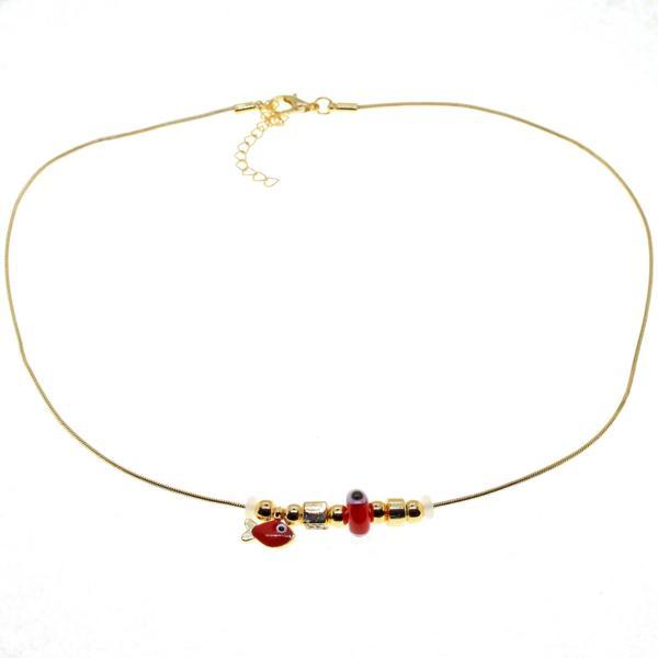 Altın Renk Kırmızı Mineli Balık Pandora Model Zirkon Kolye  - 2986 - Image 1