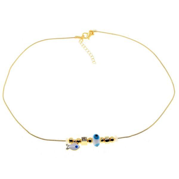 Altın Renk Beyaz Mineli Balık Pandora Model Zirkon Kolye  - 2988 - Image 1