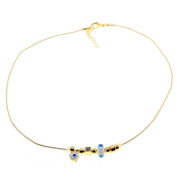 Altın Renk Beyaz Mineli Yonca Pandora Model Zirkon Kolye  - 2996 - Image 1