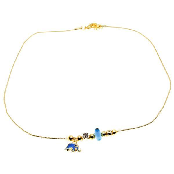 Altın Renk Turkuaz Mineli Fil Pandora Model Zirkon Kolye  - 2998 - Image 1
