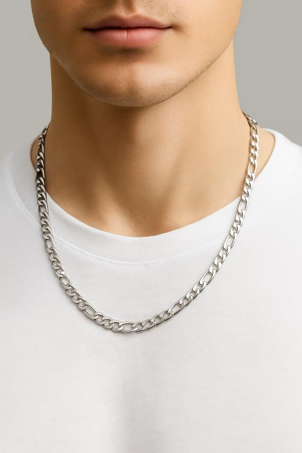 Gümüş Renk Şavin Kuşgözü Zincir Paslanmaz Unisex Çelik Kolye 55 Cm. Çelik Kolye - 3011 - Image 1