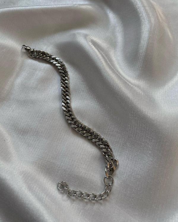 Gümüş Renk Sık Aralıklı Yassı Zincir Unisex Çelik Bileklik -  3012 - Image 1