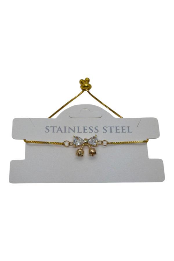 Altın Renk Fiyonk Zirkon Büyük Taş Asansör Çelik Bileklik - 3627 - Image 1