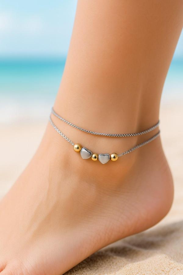 Gümüş Renk Asansör Sf Küre Kalp Küre Kalp Küre Çelik Halhal - 3467 - Image 1