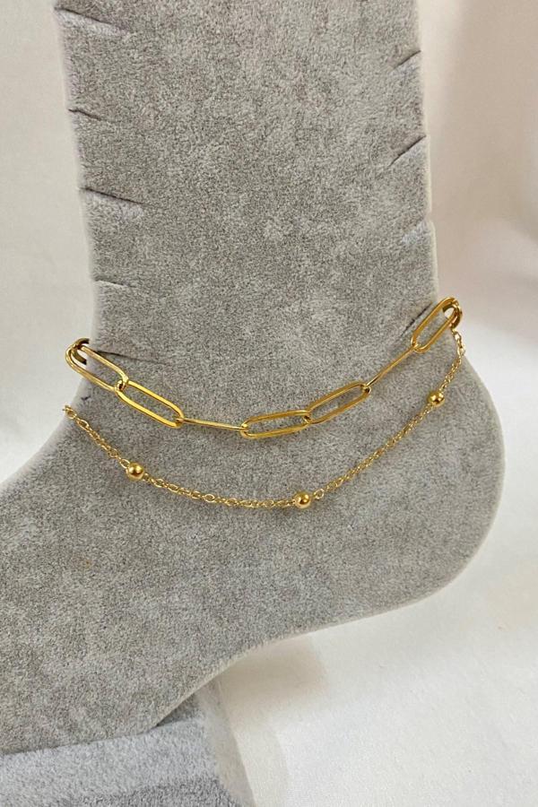 Altın Renk Ataç Ve Top Zincir Çelik Halhal - 3240 - Image 1