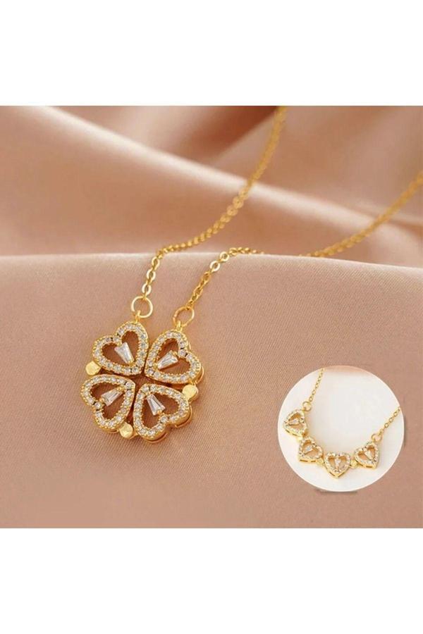 Altın Renk Sf Zincir 4 Kalp Model Vip Solmaz Kararmaz Çelik Kolye - 3057 - Image 1