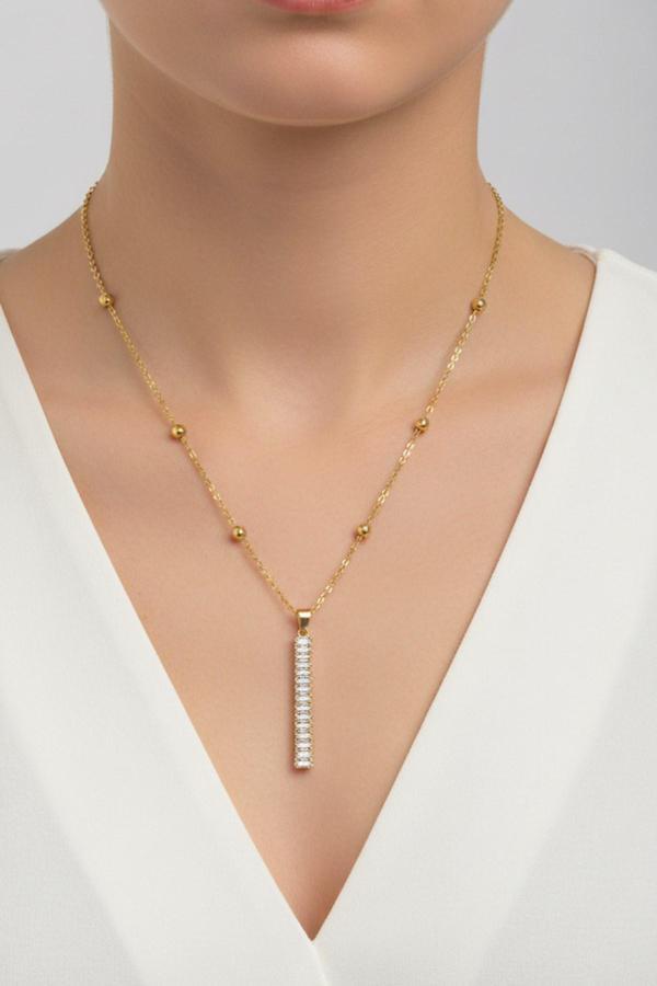 Altın Renk Baget Model Top Zincir Çelik Kolye - 3680 - Image 1