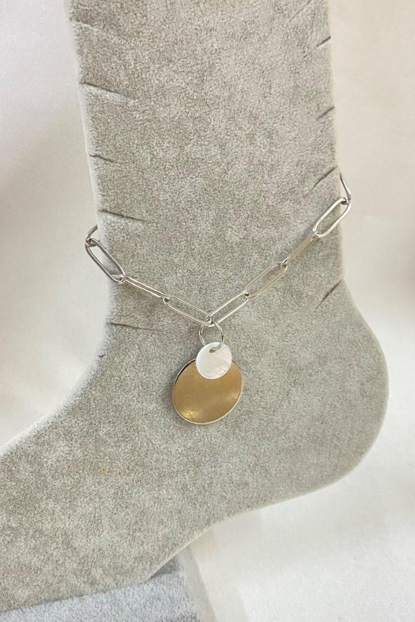 Gümüş Renk İki Pullu Model Ataç Zincir Çelik Halhal - 3244 - Image 1