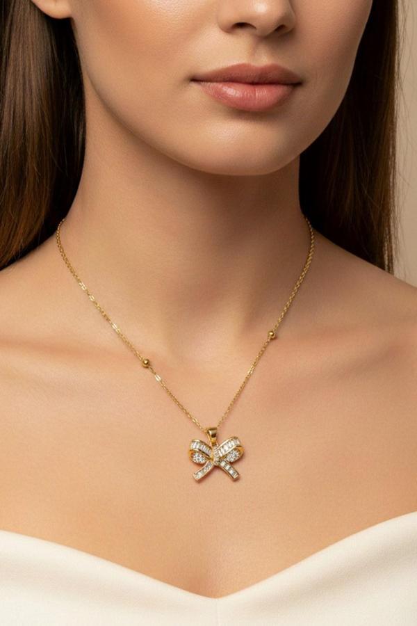 Altın Renk Baget Fiyonk Model Top Zincir Çelik Kolye - 3693 - Image 1