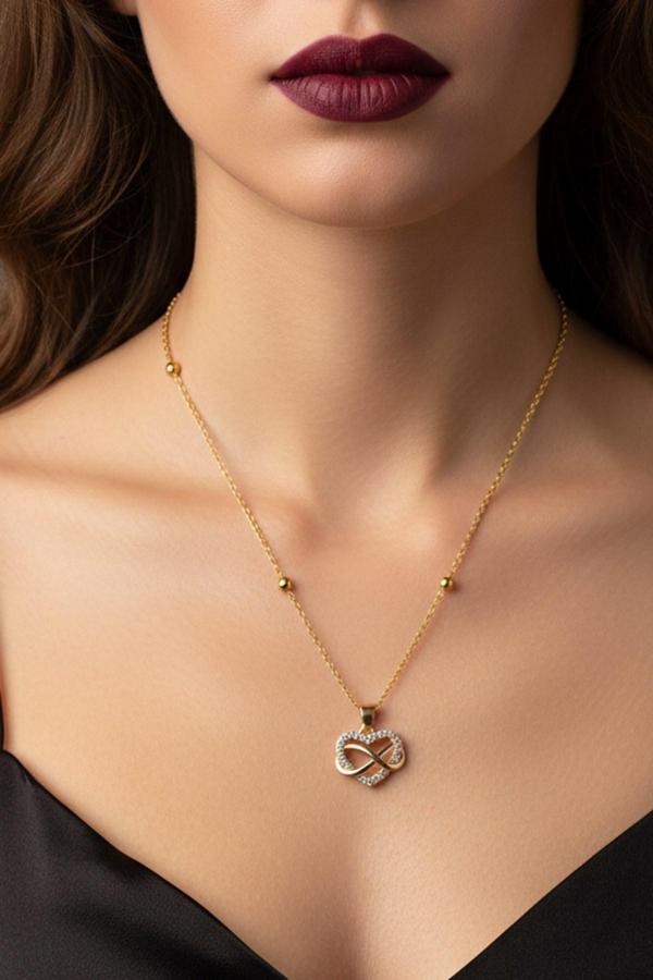 Altın Renk Sonsuzluk Kalp Model Top Zincir Çelik Kolye- 3702 - Image 1