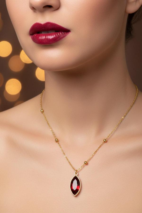 Altın Renk Bordo Mekik Model Top Zincir Çelik Kolye- 3740 - Image 1