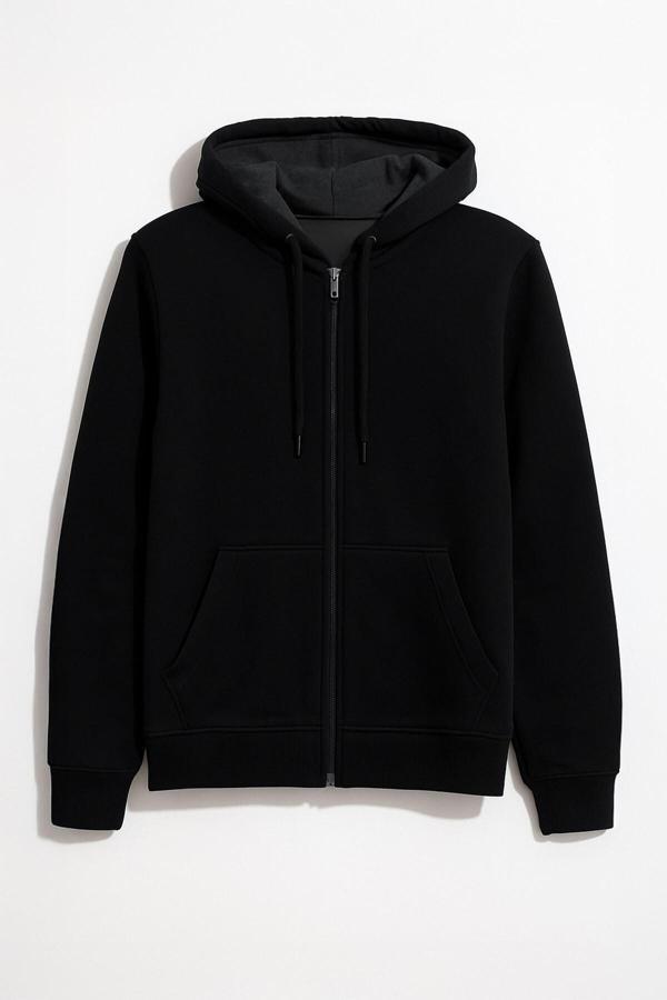 Erkek Fermuarlı Kapüşonlu Cepli İçi Polarlı Sweatshirt - Image 1