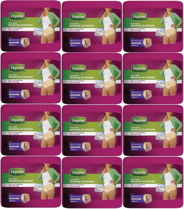 Depend Emici Külot Hasta Bezi Large - Büyük Kadın 120 Adet (12PK*10) - Image 1