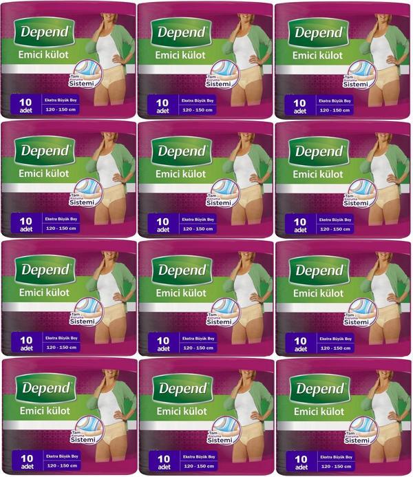 Depend Emici Külot Hasta Bezi XL - Extra Büyük Kadın 120 Adet (12PK*10) - Image 1