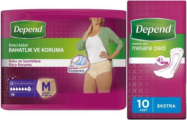 Depend Emici Külot Lohusa Pedi M- Medium - Orta Kadın (10 Lu) + Mesane Pedi Kadın Ekstra (10 Lu) - Image 1