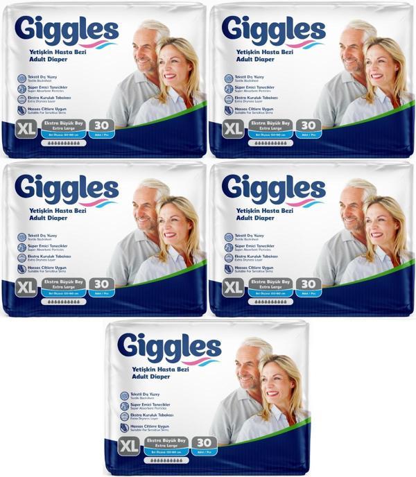 Giggles Hasta Bezi Yetişkin Bel Bantlı Tekstil Yüzey Ekstra Büyük (XL) 150 Adet (5PK*30) - Image 1