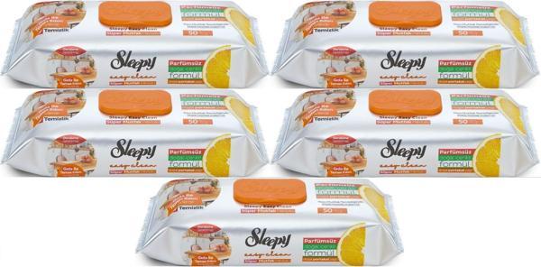 Sleepy Easy Clean Yüzey Temizlik Mutfak Havlusu -Mendili  50 Yaprak Portakal Yağlı (5Li Set) 250Yprk - Image 1