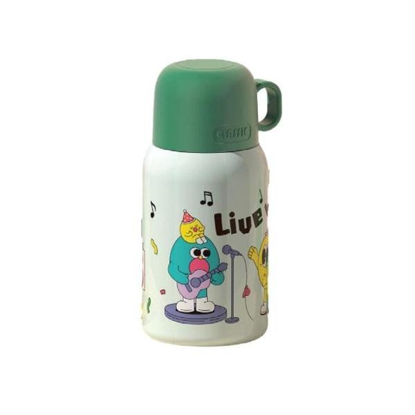 Shotay ST-8817 480ml Askılı Silikon Kılıflı Pipetli Desenli Yeşil Çelik Matara - Image 1