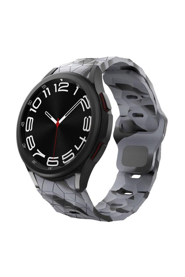 Zore Galaxy Watch 6 40Mm Krd-116 20Mm Futbol Desenli Spor Tasarımlı Silikon Kordon-Siyah-Gri - Image 1