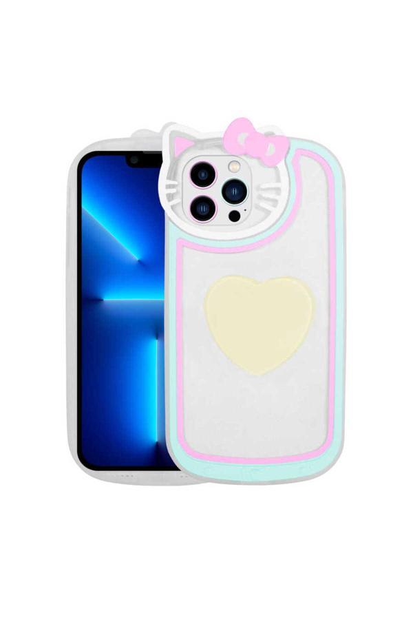 Zore İphone 13 Pro Max Uyumlu Kedi Figürlü Transparan Pop Soketli Csk Zore Ritmik Kılıf-Beyaz - Image 1