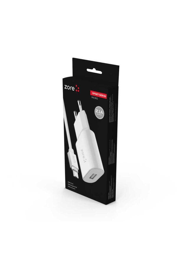 Zore Beyaz Ofset Serisi Zcs-01 Micro 2 İn 1 Ev Şarj Seti 2.1A-Zore - Image 1