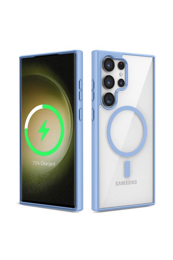 Zore Galaxy S23 Ultra Uyumlu Magsafe Wireless Şarj Özellikli Silikon Ege Kılıf-Mavi - Image 1