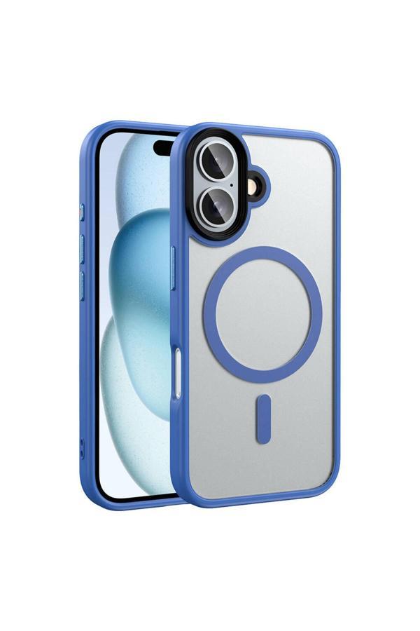 Zore Apple İphone 16 Kılıf Mat Arka Yüzey Wireless Şarj Özellikli Flet Magsafe Kapak-Mavi - Image 1