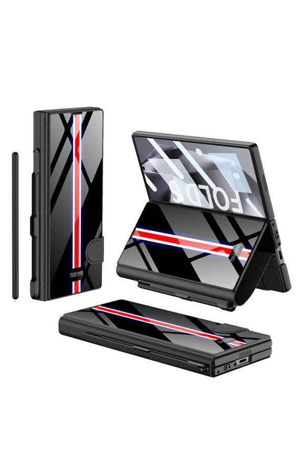 Zore Galaxy Z Fold 6 Kılıf Kamera Korumalı Kartlıklı Kalem Bölmeli Kıpta Çizgili Droga Kılıf-Siyah - Image 1