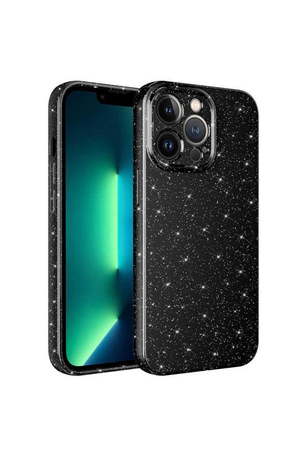Zore İphone 12 Pro Max Uyumlu Kamera Korumalı Simli Lüks Koton Kılıf-Siyah - Image 1