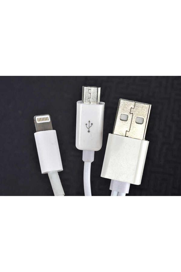 Safa Beyaz 2 Uçlu Lightning-Micro Usb Kablo 1M-Zore - Image 1