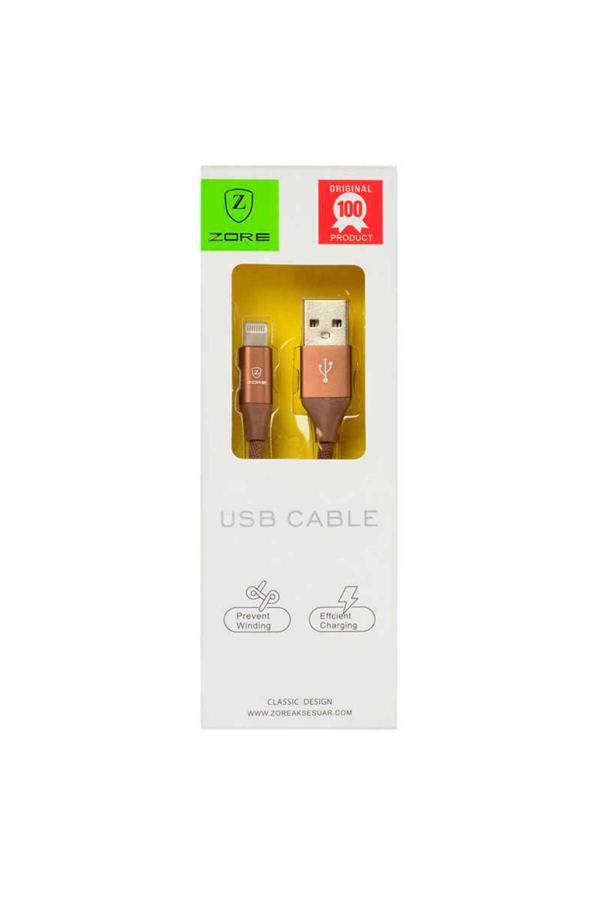 Kılıftech Kahverengi Metal Uçlu Lightning Usb Kablo-Zore - Image 1