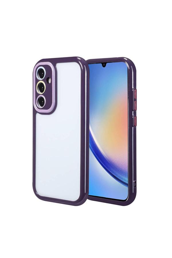 Safa Galaxy A34 Kılıf Kamera Korumalı Renkli Kenar Ve Çerçeve Tasarımlı Zore Vitamin Kapak-Derin Mor - Image 1