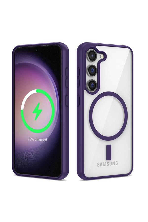 Zore Galaxy S23 Uyumlu Magsafe Wireless Şarj Özellikli Silikon Pat Ege Kılıf-Mor - Image 1