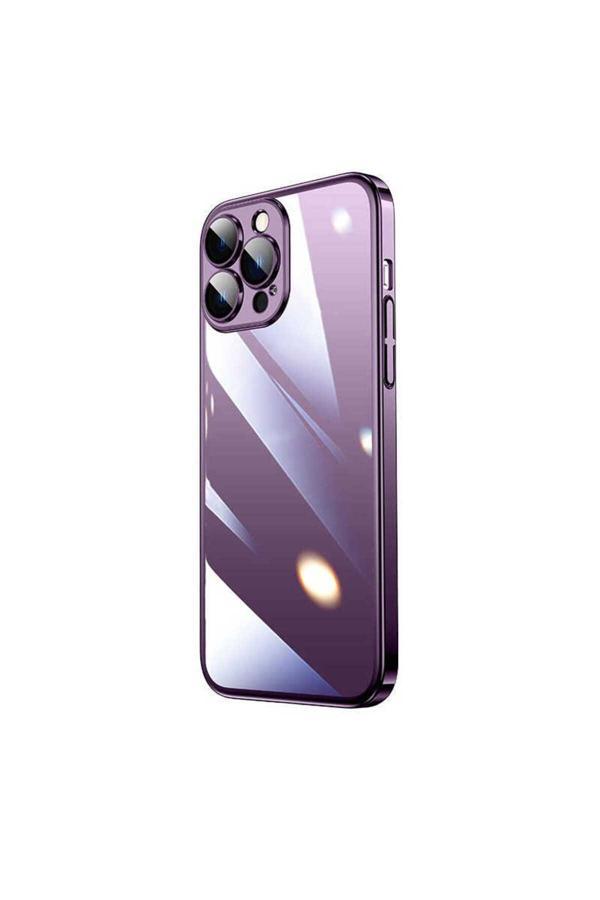 Zore Apple Iphone 14 Pro Max Uyumlu Kılıf Sert Pc Renkli Çerçeveli Riksos Kapak (Derin Mor) - Image 1