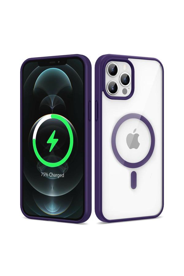 Zore İphone 12 Pro Max Uyumlu Magsafe Wireless Şarj Özellikli Silikon Ege Kılıf-Derin Mor - Image 1