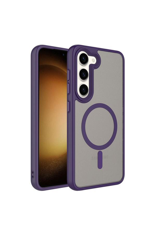 Zore Galaxy S23 Uyumlu Mat Arka Yüzey Wireless Şarj Özellikli Flet Magsafe Kılıf-Derin Mor - Image 1