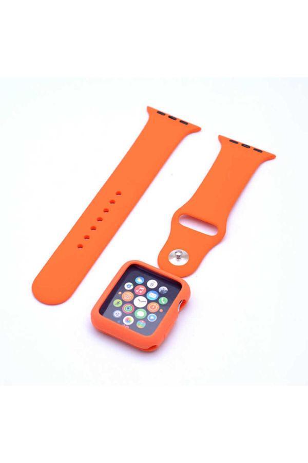 Kılıftech Watch 42Mm Uyumlu 3 İn 1 Klasik Zore Kordon-Turuncu - Image 1