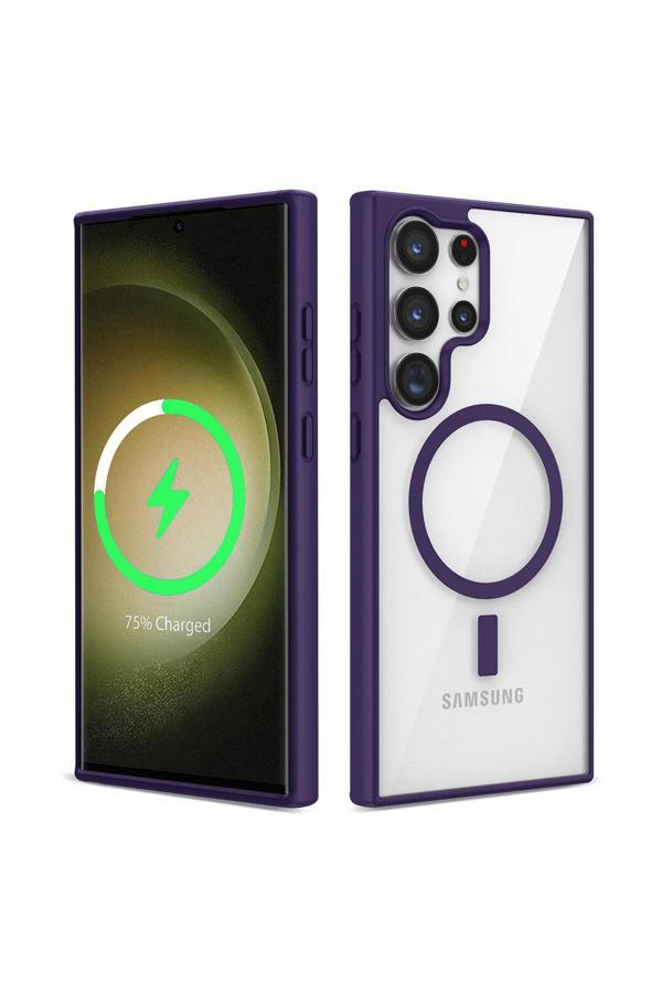 Zore Galaxy S22 Ultra Uyumlu Magsafe Wireless Şarj Özellikli Silikon Csk Ege Kılıf-Mor - Image 1