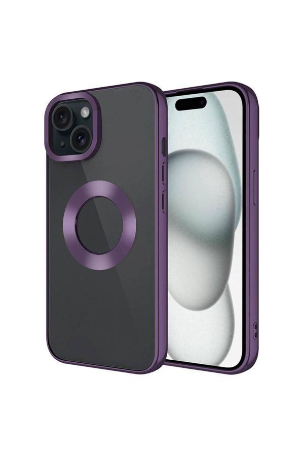 Zore İphone 15 Uyumlu Tek Kamera Çerçeveli Logo Gösteren Zore Omega Kılıf-Derin Mor - Image 1