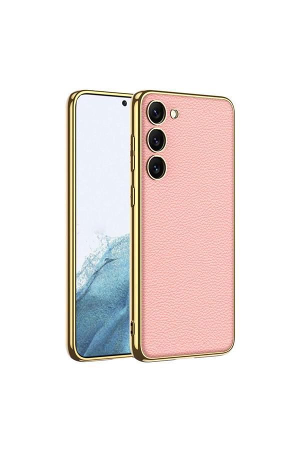 Nüanstek Galaxy S23 Plus Uyumlu Deri Görünümlü Kenarları Elektroplating Kaplama Zore Fizyon Kılıf-Pem - Image 1
