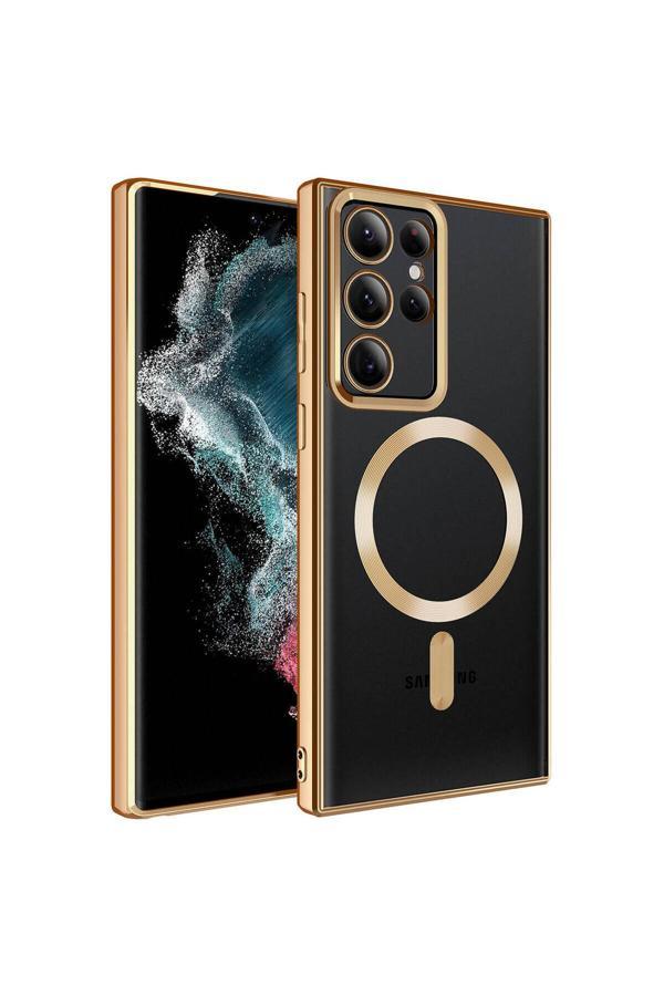 Eflink Galaxy S22 Ultra Uyumlu Magsafe Wireless Şarj Özellikli Zore Setro Silikon-Gold - Image 1