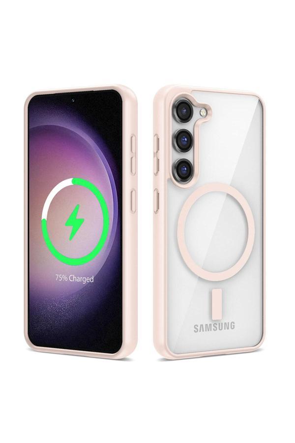 Wenixs Galaxy S22 Uyumlu Magsafe Wireless Şarj Özellikli Silikon Zore Ege Kılıf-Pembe - Image 1