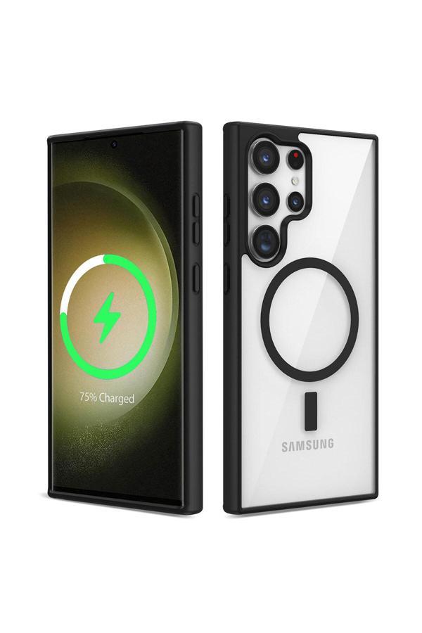 Zore Galaxy S23 Ultra Uyumlu Magsafe Wireless Şarj Özellikli Silikon Ege Kılıf-Siyah - Image 1