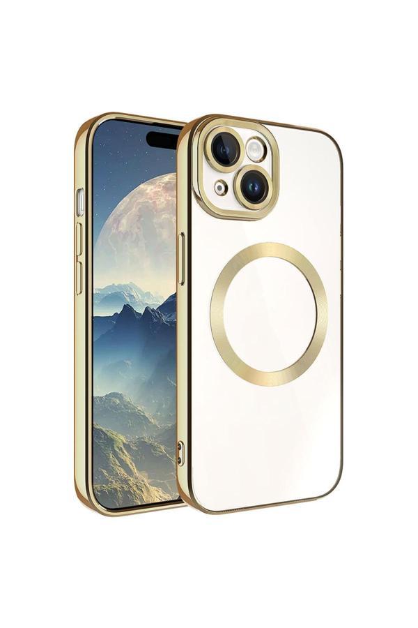 Yucca Tech İphone 15 Uyumlu Magsafe Wireless Şarj Özellikli Zore Setro Silikon-Gold - Image 1