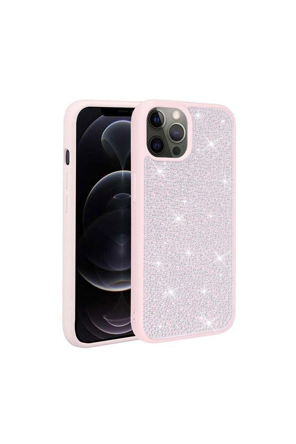 Zore İphone 13 Pro Max Uyumlu Parlak Taşlı Tasarım Csk Zore Ston Kılıf-Pembe - Image 1
