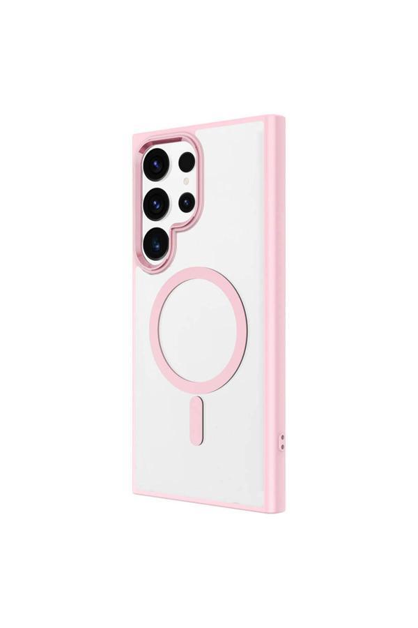 Zore Galaxy S24 Ultra Uyumlu Magsafe Şarj Özellikli Krom Magsafe Silikon Dreamcase Kapak-Pembe - Image 1