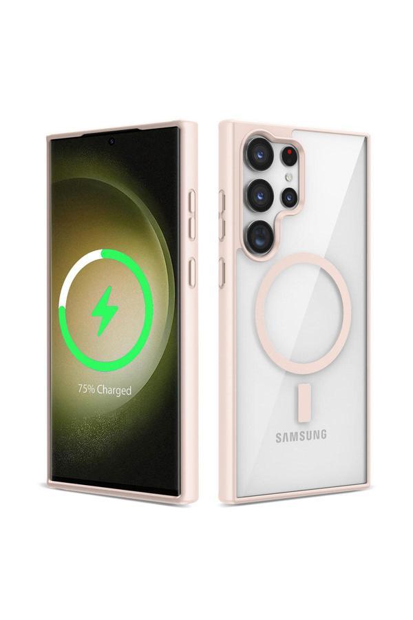 Zore Galaxy S23 Ultra Uyumlu Magsafe Wireless Şarj Özellikli Silikon Ege Kılıf-Pembe - Image 1