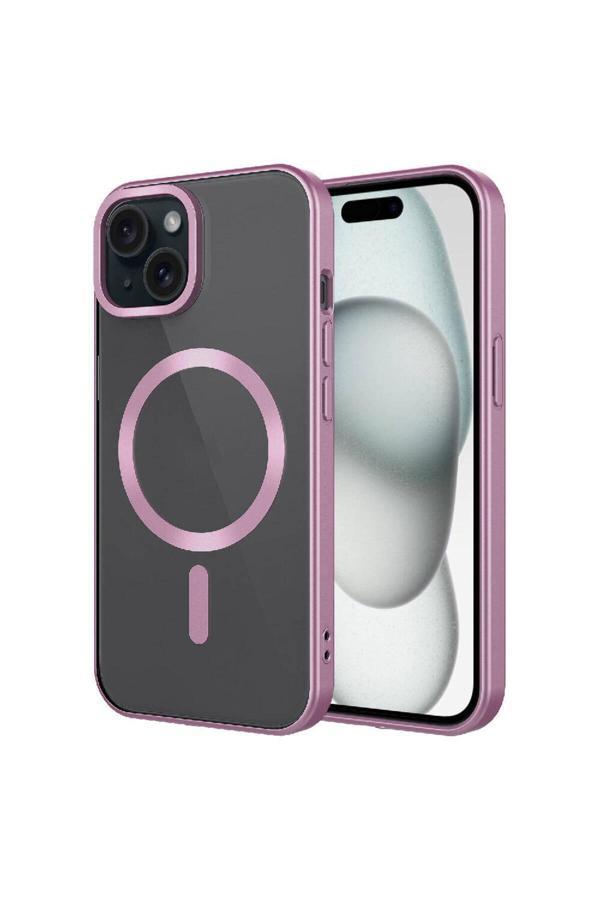 Zore İphone 15 Plus Uyumlu Mat Tasarımlı Magsafe Wireless Şarj Özellikli Mat Setro Kılıf-Pembe - Image 1