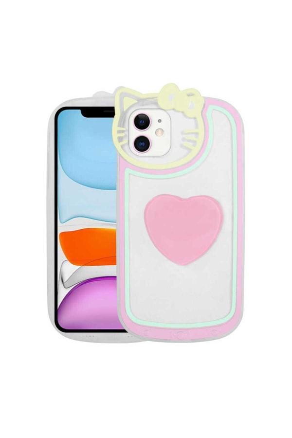 Zore İphone 12 Uyumlu Kedi Figürlü Transparan Pop Soketli Zore Ritmik Kılıf-Pembe - Image 1