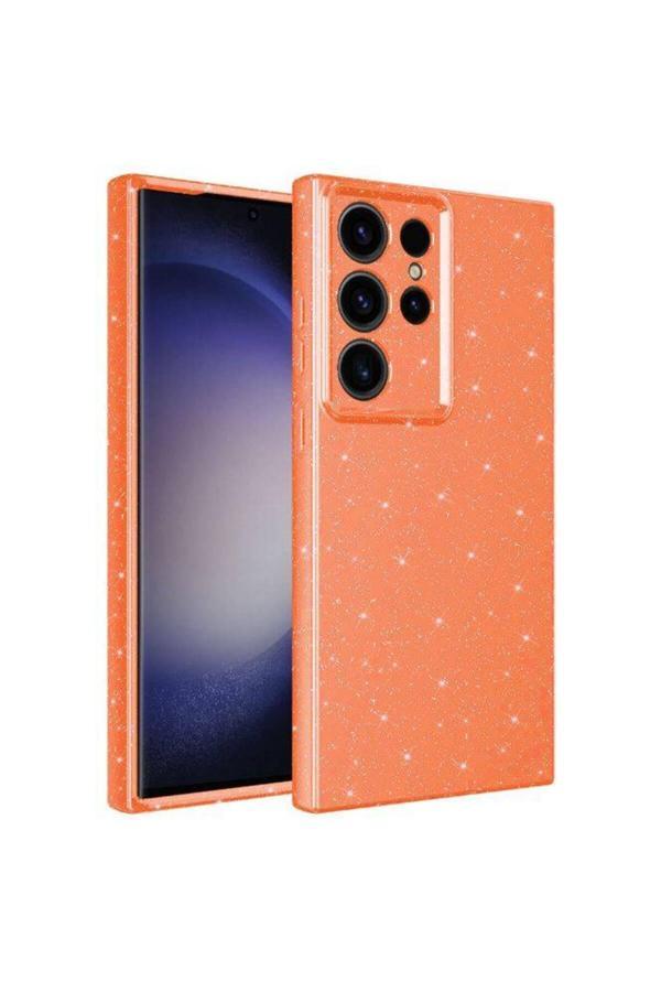 Marselit Galaxy S23 Ultra Uyumlu Kamera Korumalı Simli Lüks Zore Koton Kılıf-Turuncu - Image 1